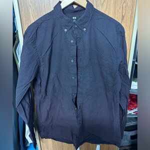 Uniqlo - Dark Navy & Pink Polka Dot Button Down